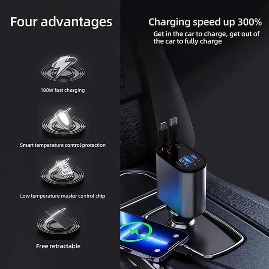 🎁 Flash Sale – Save 65% Today | 45W 4-in-1 Retractable Fast Car Charger for iPhone & Android 📱🚗
