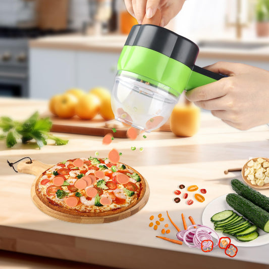 Rechargeable 4-in-1 Electric Vegetable Cutter & Slicer – Portable Food Chopper for Quick Meal Prep