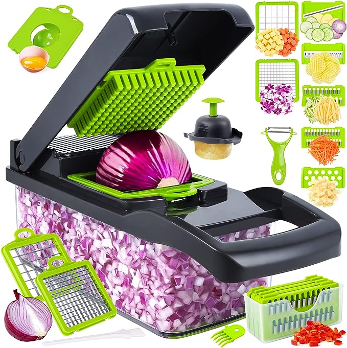 All-in-One Veggie Master™ – 8-in-1 Chopper, Slicer &amp; Dicer with Container