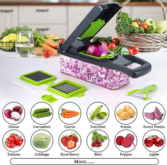 All-in-One Veggie Master™ – 8-in-1 Chopper, Slicer & Dicer with Container